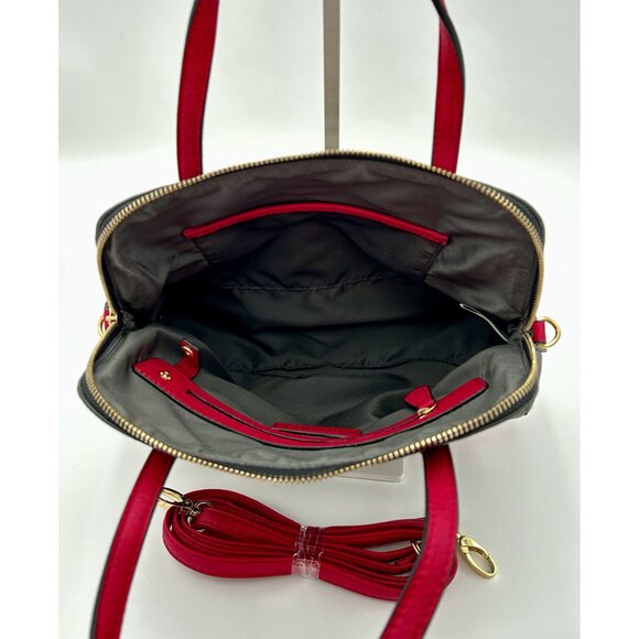 Kate Landry Leopard Print Handbag With Red Accents & Detachable Strap - Picture 3 of 8